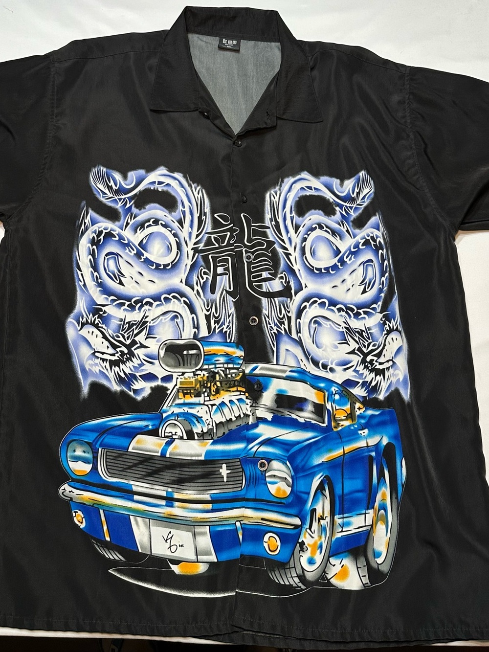 Vintage Y2K KNU Gear Mustang Car Dragon Graphic Button Down Shirt XXL